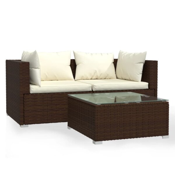 vidaXL 3-tlg. Garten-Lounge-Set mit Kissen Braun Poly Rattan