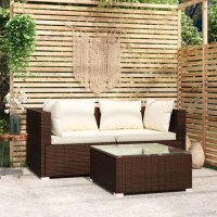 vidaXL 3-tlg. Garten-Lounge-Set mit Kissen Braun Poly Rattan