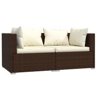 vidaXL 3-tlg. Garten-Lounge-Set mit Kissen Braun Poly Rattan