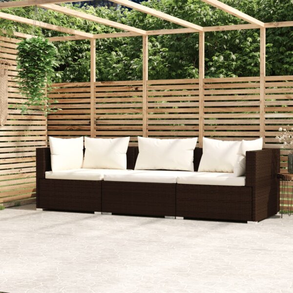 vidaXL 3-Sitzer-Sofa mit Kissen Braun Poly Rattan