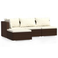 vidaXL 4-tlg. Garten-Lounge-Set mit Auflagen Braun Poly Rattan