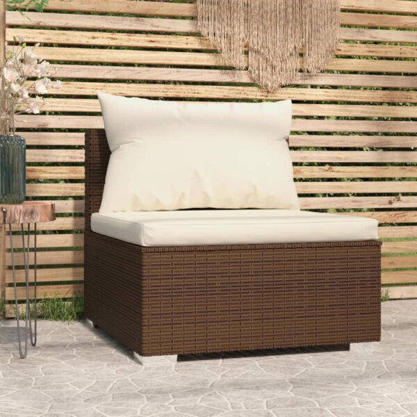 vidaXL Garten-Mittelsofa mit Kissen Braun Poly Rattan