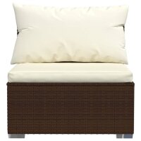 vidaXL Garten-Mittelsofa mit Kissen Braun Poly Rattan