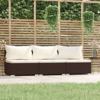 vidaXL 3-Sitzer-Sofa mit Kissen Braun Poly Rattan