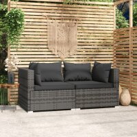 vidaXL 2-Sitzer-Sofa mit Kissen Grau Poly Rattan