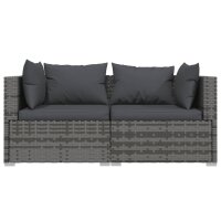 vidaXL 2-Sitzer-Sofa mit Kissen Grau Poly Rattan