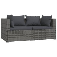 vidaXL 3-tlg. Garten-Lounge-Set mit Kissen Grau Poly Rattan