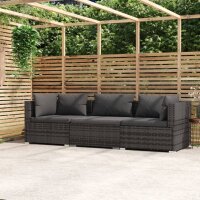 vidaXL 3-Sitzer-Sofa mit Kissen Grau Poly Rattan