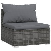 vidaXL 3-Sitzer-Sofa mit Kissen Grau Poly Rattan