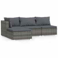 vidaXL 4-tlg. Garten-Lounge-Set mit Kissen Grau Poly Rattan