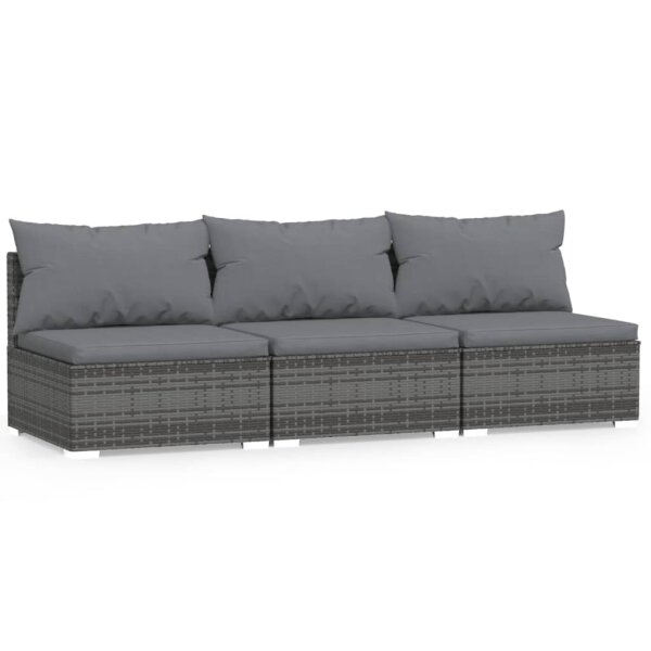 vidaXL 3-Sitzer-Sofa mit Kissen Grau Poly Rattan