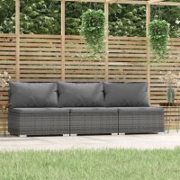 vidaXL 3-Sitzer-Sofa mit Kissen Grau Poly Rattan