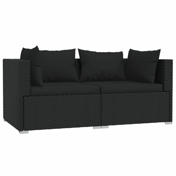 vidaXL 2-Sitzer-Sofa mit Kissen Schwarz Poly Rattan