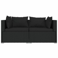 vidaXL 2-Sitzer-Sofa mit Kissen Schwarz Poly Rattan