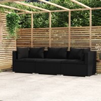 vidaXL 3-Sitzer-Sofa mit Kissen Schwarz Poly Rattan