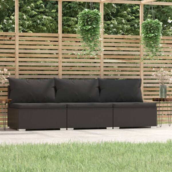 vidaXL 3-Sitzer-Sofa mit Kissen Schwarz Poly Rattan