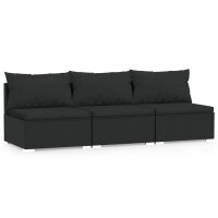 vidaXL 3-Sitzer-Sofa mit Kissen Schwarz Poly Rattan