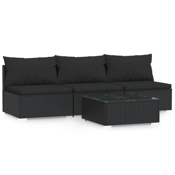 vidaXL 4-tlg. Garten-Lounge-Set mit Kissen Schwarz Poly Rattan