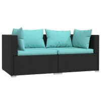 vidaXL 2-Sitzer-Sofa mit Kissen Schwarz Poly Rattan