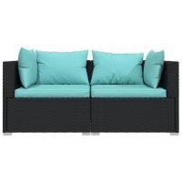 vidaXL 2-Sitzer-Sofa mit Kissen Schwarz Poly Rattan