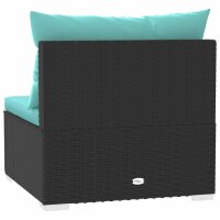 vidaXL Garten-Mittelsofa mit Kissen Schwarz Poly Rattan