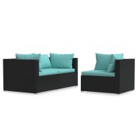 vidaXL 3-tlg. Garten-Lounge-Set mit Kissen Schwarz Poly...