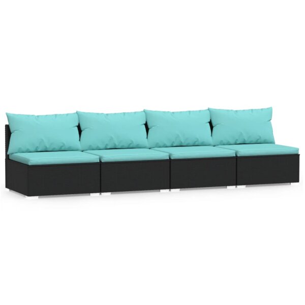 vidaXL 4-Sitzer-Sofa mit Kissen Schwarz Poly Rattan