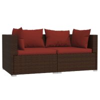 vidaXL 2-Sitzer-Sofa mit Kissen Braun Poly Rattan