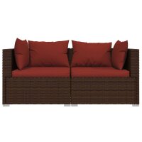 vidaXL 2-Sitzer-Sofa mit Kissen Braun Poly Rattan