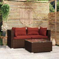 vidaXL 3-tlg. Garten-Lounge-Set mit Kissen Braun Poly Rattan