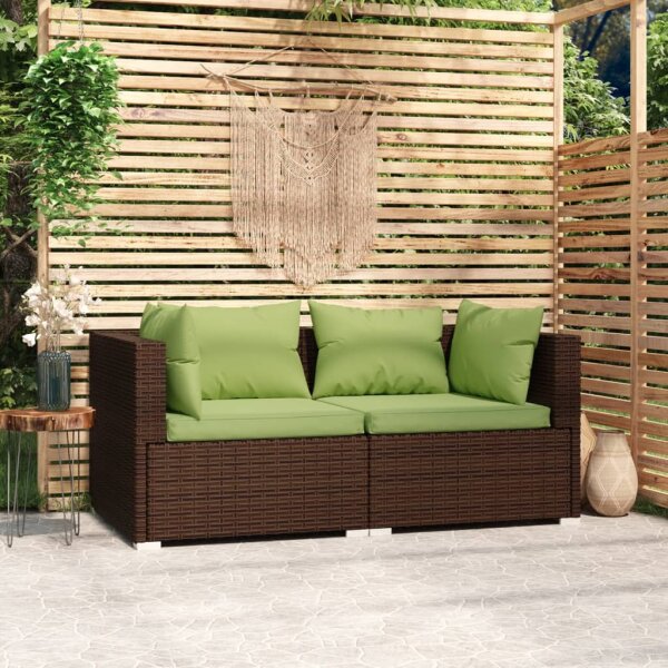 vidaXL 2-Sitzer-Sofa mit Kissen Braun Poly Rattan