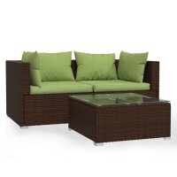 vidaXL 3-tlg. Garten-Lounge-Set mit Kissen Braun Poly Rattan