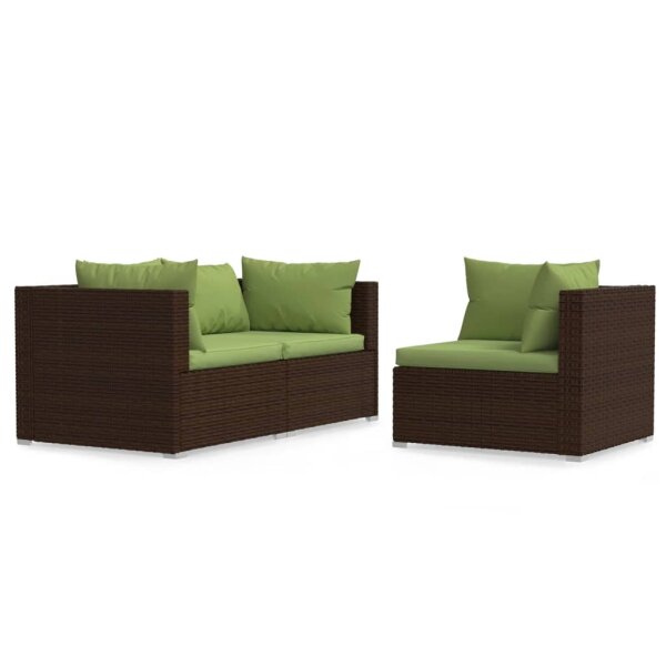 vidaXL 3-tlg. Garten-Lounge-Set mit Kissen Braun Poly Rattan