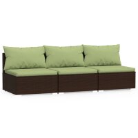 vidaXL 3-Sitzer-Sofa mit Kissen Braun Poly Rattan