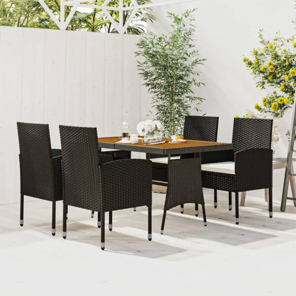 vidaXL 5-tlg. Garten-Essgruppe Poly Rattan Schwarz