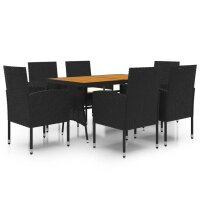 vidaXL 7-tlg. Garten-Essgruppe Poly Rattan Schwarz