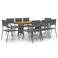 vidaXL 9-tlg. Garten-Essgruppe Poly Rattan Grau