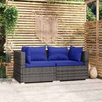 vidaXL 2-Sitzer-Sofa mit Kissen Grau Poly Rattan