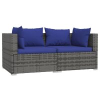 vidaXL 2-Sitzer-Sofa mit Kissen Grau Poly Rattan