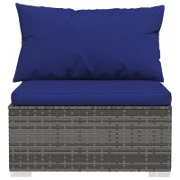 vidaXL Garten-Mittelsofa mit Kissen Grau Poly Rattan