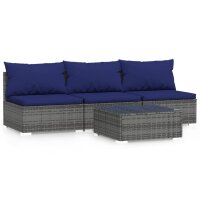 vidaXL 4-tlg. Garten-Lounge-Set mit Kissen Grau Poly Rattan