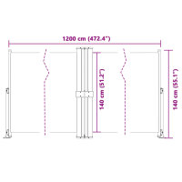 vidaXL Seitenmarkise Ausziehbar Schwarz 140x1200 cm