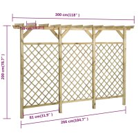 vidaXL Gitterzaun mit Pergola-Oberteil 300x50x200cm Kiefer Impr&auml;gniert