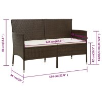vidaXL 3-Sitzer-Gartensofa mit Kissen Braun Poly Rattan