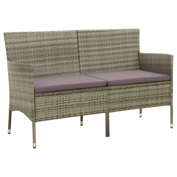 vidaXL 3-Sitzer-Gartensofa mit Kissen Grau Poly Rattan