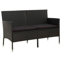 vidaXL 3-Sitzer-Gartensofa mit Kissen Schwarz Poly Rattan