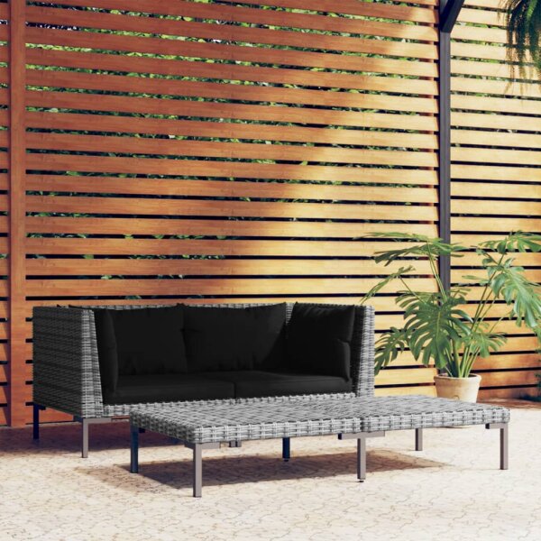 vidaXL 3-tlg. Garten-Lounge-Set Dunkelgrau Halbrundes Poly Rattan