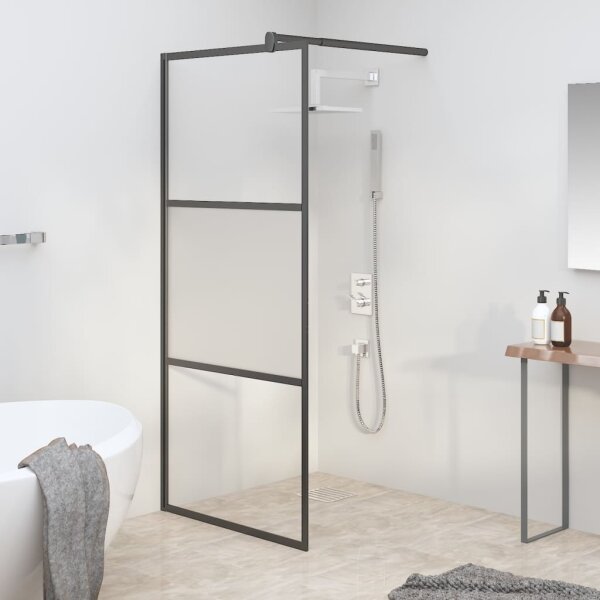 vidaXL Duschwand f&uuml;r Walk-In Dusche 90x195 cm ESG Halbmattiert Schwarz