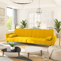 vidaXL Schlafsofa 2-Sitzer mit 2 Kissen Gelb Samt