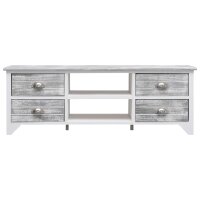 vidaXL TV-Schrank Wei&szlig; und Grau 108x30x40 cm Massivholz Paulownia